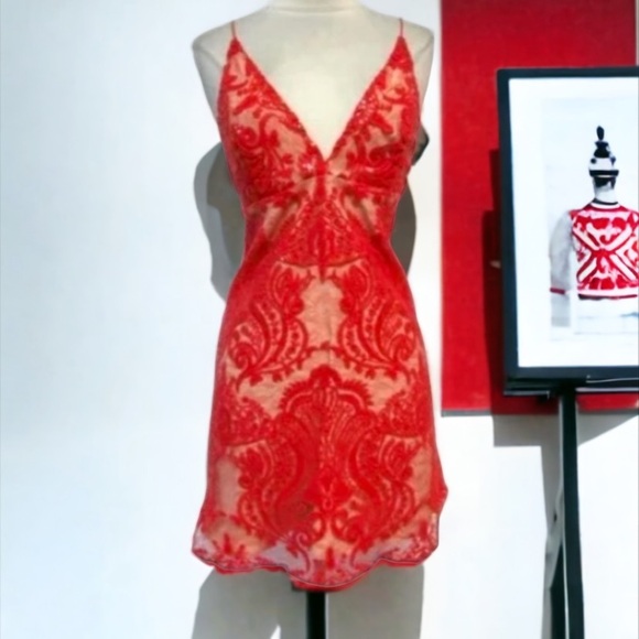 FREE PEOPLE Night Shimmering Red Mini Dress - Picture 13 of 14